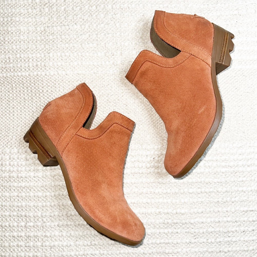 SOREL burnt orange suede leather Lilka slip on ankle boots 7